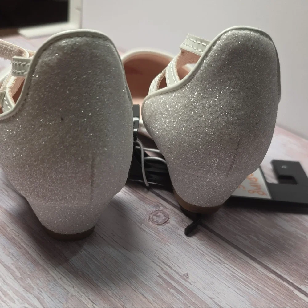 Jumping Beans Girls Mary Jane Dress Shoes Silver Glitter Hook & Loop 9M EU30
